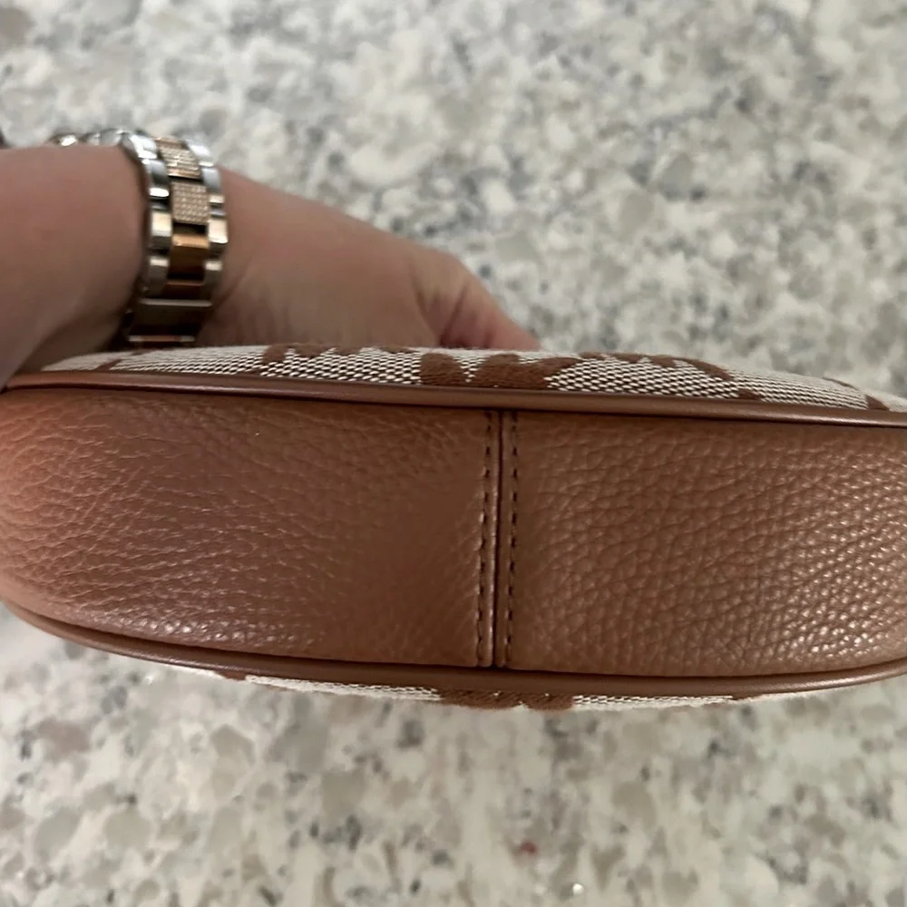 Michael Kors Dover Small Half Moon Signature Leather/Canvas Crossbody